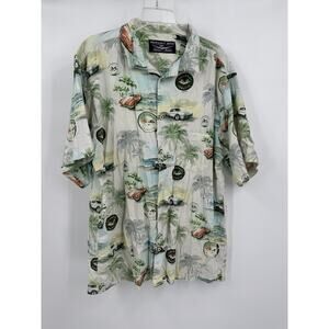 Newport Blue‎ Mens Hawaiin Shirt Size 2XL Tropical Hot Rods Corvette Vacation